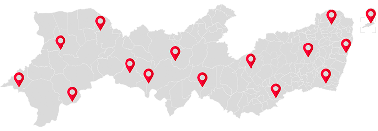 Mapa de Pernambuco com municípios contemplados
